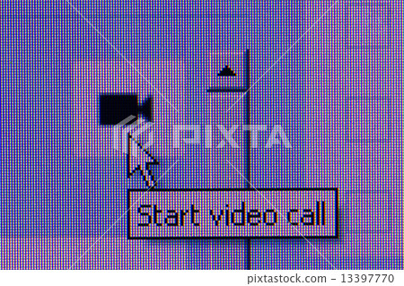 click video call button. Macro screen view of old monitor 13397770