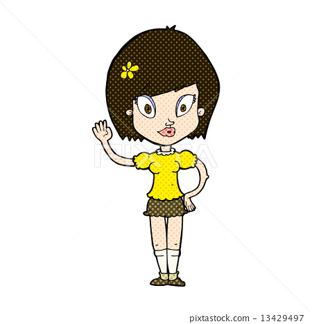 圖庫插圖: comic cartoon pretty girl waving