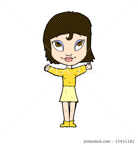 圖庫插圖: comic cartoon woman with open arms