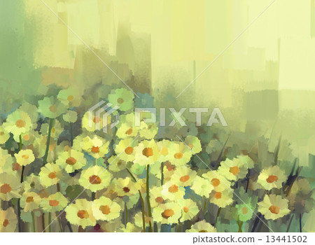 Oil painting daisy-chamomile flowers field background Oil painting daisy-chamomile flowers field background 13441502