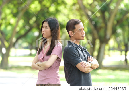 1 chinese couple having an argument in a park 13442685