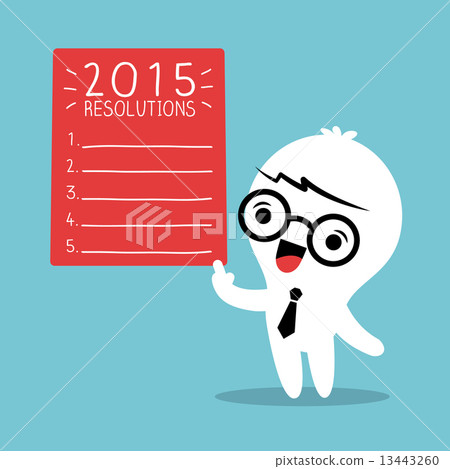 Smiling businessman with 2015 new year resolutions list 13443260