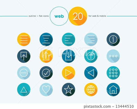 Web outline style flat icons set 13444510