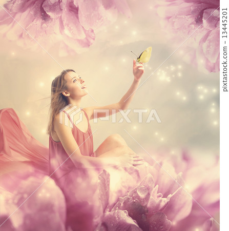 Flower fairy and butterfly Flower fairy and butterfly 13445201