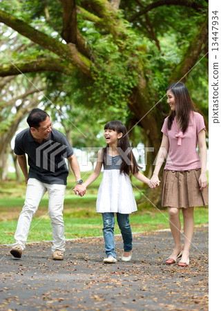 1 happy chinese family walking in the park 13447934