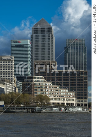 Early evening view of Canary Wharf London taken from the opposit Early evening view of Canary Wharf London taken from the opposit 13448190