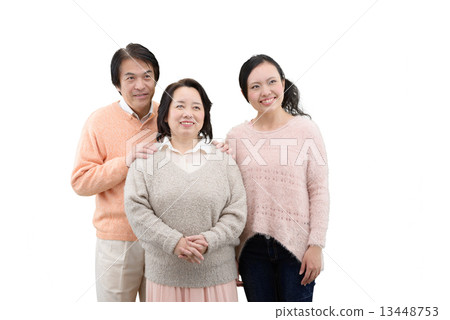 中年夫婦和女兒白色照片 13448753