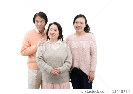 中年夫婦和女兒白色照片 13448754