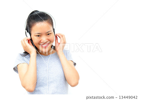 happy beautiful young asian woman enjoying the music happy beautiful young asian woman enjoying the music 13449042