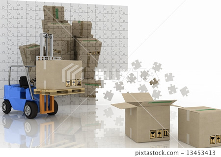 boxes shown in the plane of the puzzle and forklift with a load 13453413