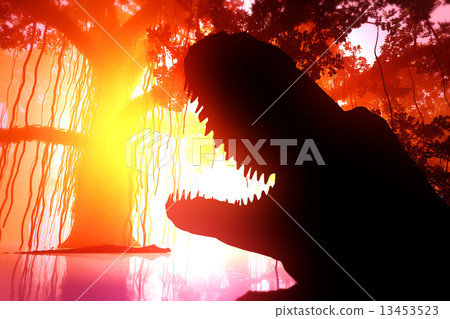 Alligator Attack in Deep Jungle Wetland in the Sunset Sunrise 3D artwork  13453523
