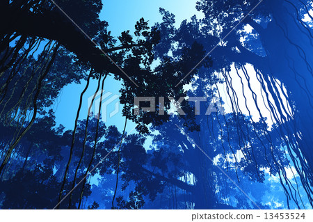Mysterious Deep Jungle in the Dark at Night 3D... - Stock Illustration ...