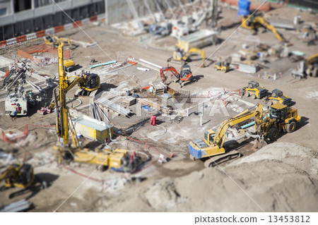 Aerial View of Construction Site with Extreme Bokeh. 13453812
