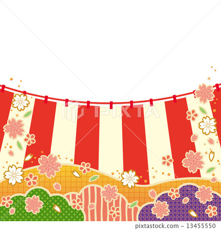Background material - red and white curtain, cherry landscape image (white background) Background material - red and white curtain, cherry landscape image (white background) 13455550