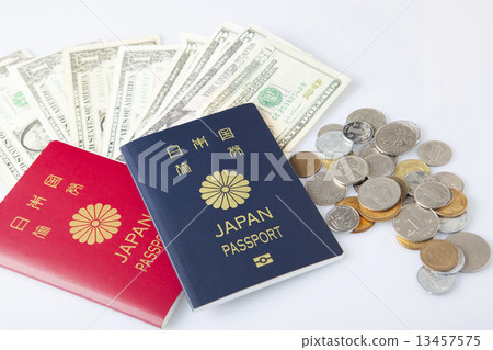 Foreign currency and passport Foreign currency and passport 13457575