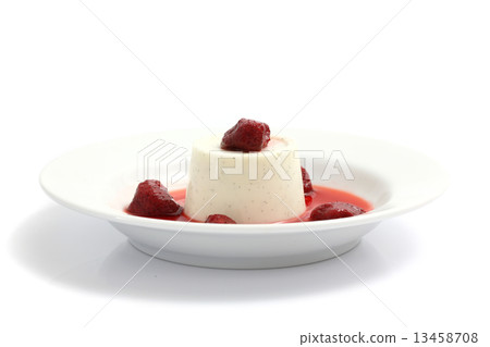 Strawberry Panna Cotta pudding isolated in white background 13458708