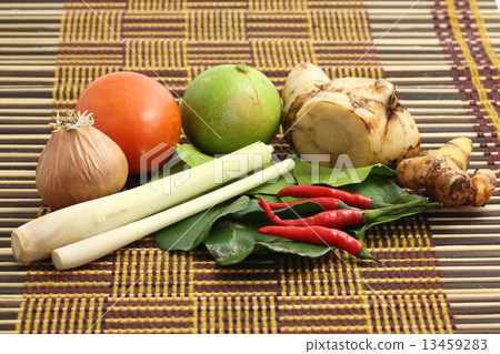 Thai food ingredient for Tom yum kung on wood background 13459283