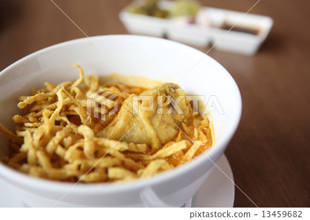 Noodle Khao soi , Thai food on wood background 13459682