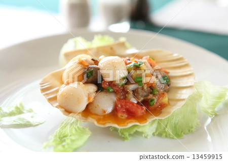 Scallop with butter seafood appetizer 13459915