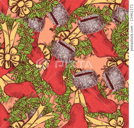 Sketch Christmas seamless pattern in vintage style - Stock Illustration ...