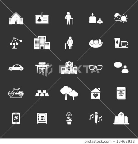 Retirement community icons on gray background - Stock Illustration  [13462938] - PIXTA