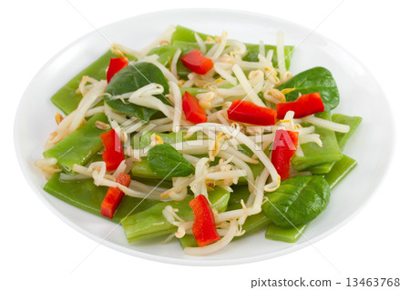 salad with bean sprouts on the plate on white background 13463768