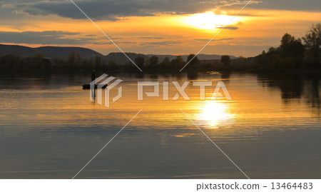 Sunset on the lake in summer 13464483