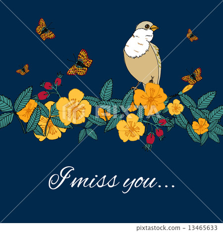Vintage flowers background with bird - Stock Illustration [13465633 ...