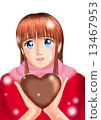 Young lady with valentine's chocolate (plain clothes snow muffler without background) 13467953