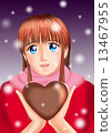 A young lady with valentine's chocolate (plain clothes snow muffler) 13467955