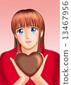 A young woman with valentine's chocolate (plain clothes) 13467956