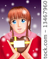 A young lady with valentine's chocolate (plain clothes snow muffler) 13467960