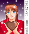 A young woman with valentine's chocolate (clothes and snow) 13467961
