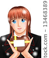 A young woman with Valentine 's chocolate (Uniform uniform with snow background) 13468389