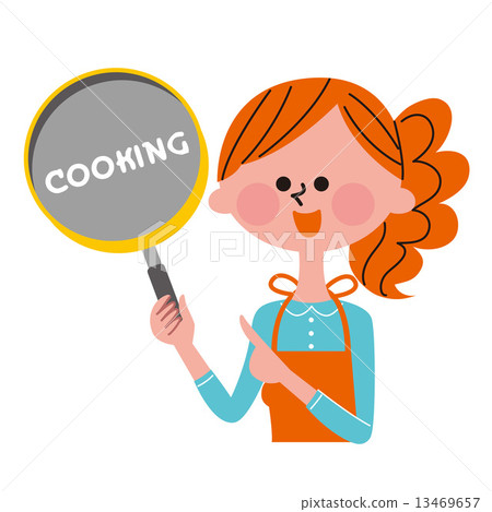 A housewife with a frying pan 13469657