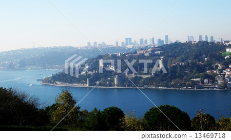 A view from the Asian side of the Bosphorus Strait and Rumeli Hisar Citadel 13469718