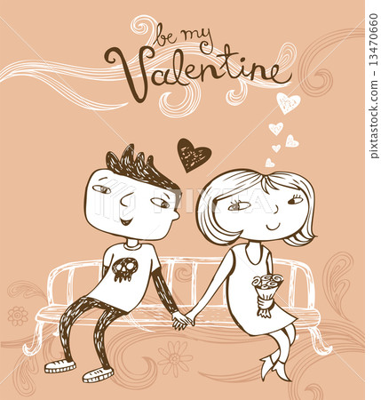 Cute cartoon couple on a bench Cute cartoon couple on a bench 13470660