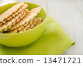 Waffles in the green bowl closeup 13471721