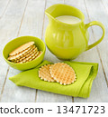 Waffles with jug of milk 13471723