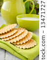 Waffles on a green table napkin 13471727