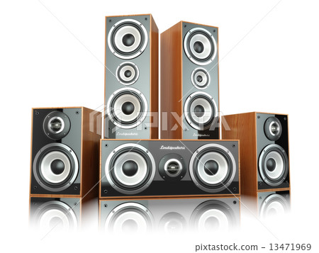 Group of audio speakers. Loudspeakers isolated on white. 13471969