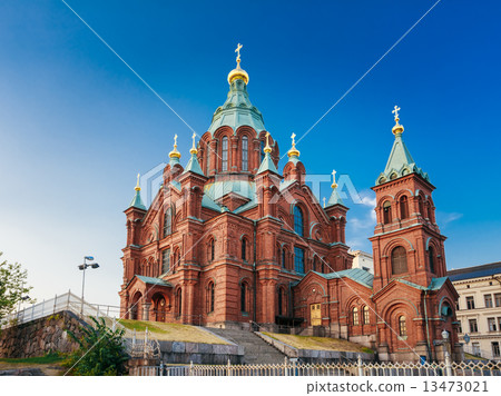 Uspenski Cathedral, Helsinki At Summer Sunny Day. Red Church In Uspenski Cathedral, Helsinki At Summer Sunny Day. Red Church In 13473021