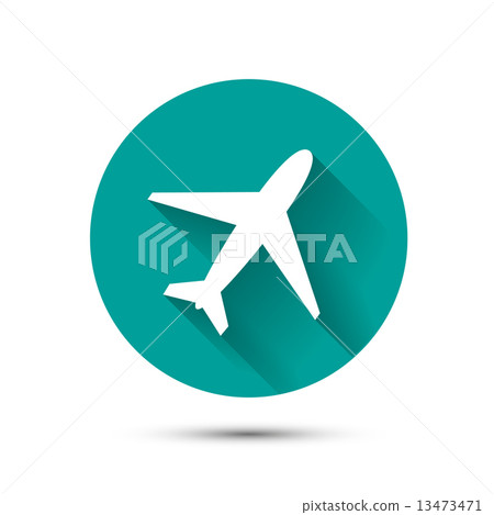 Plane icon on green background with shadow 13473471