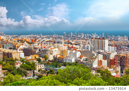Panorama on Barcelona city from Montjuic castle.Catalonia. Spain 13473914