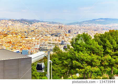 Panorama on Barcelona city from Montjuic castle.Catalonia.Cablew 13473944