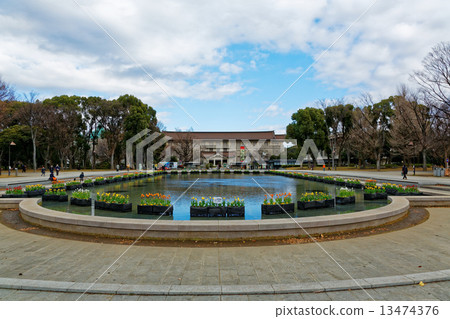 Ueno Park Fountain Square early blooming tulips and Tokyo National Museum Ueno Park Fountain Square early blooming tulips and Tokyo National Museum 13474376