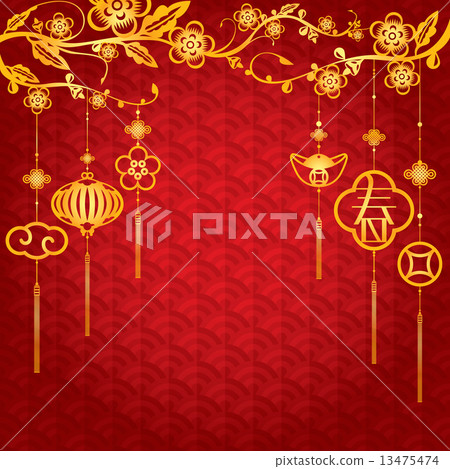 Chinese New Year Background with golden decoration 13475474
