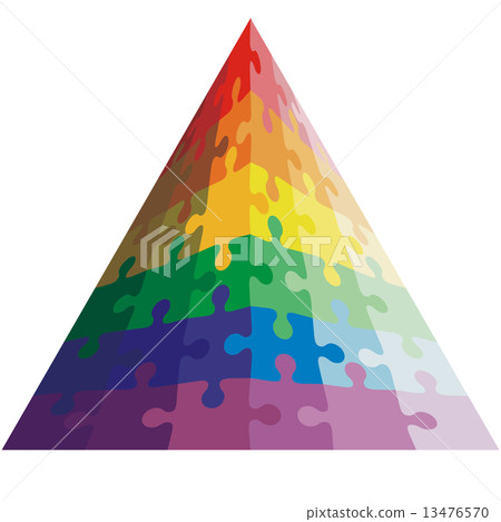Jigsaw puzzle shape of a triangle,  colors  rainbow. Vector illu 13476570