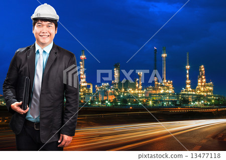 engineering man and oil refinery plant against beautiful blue du 13477118