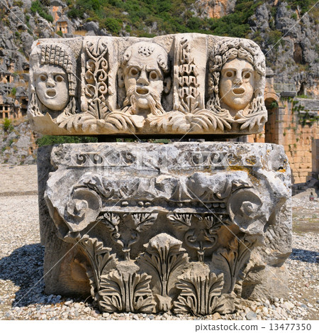 masks and Lycian tombs in the Myra, Turkey masks and Lycian tombs in the Myra, Turkey 13477350